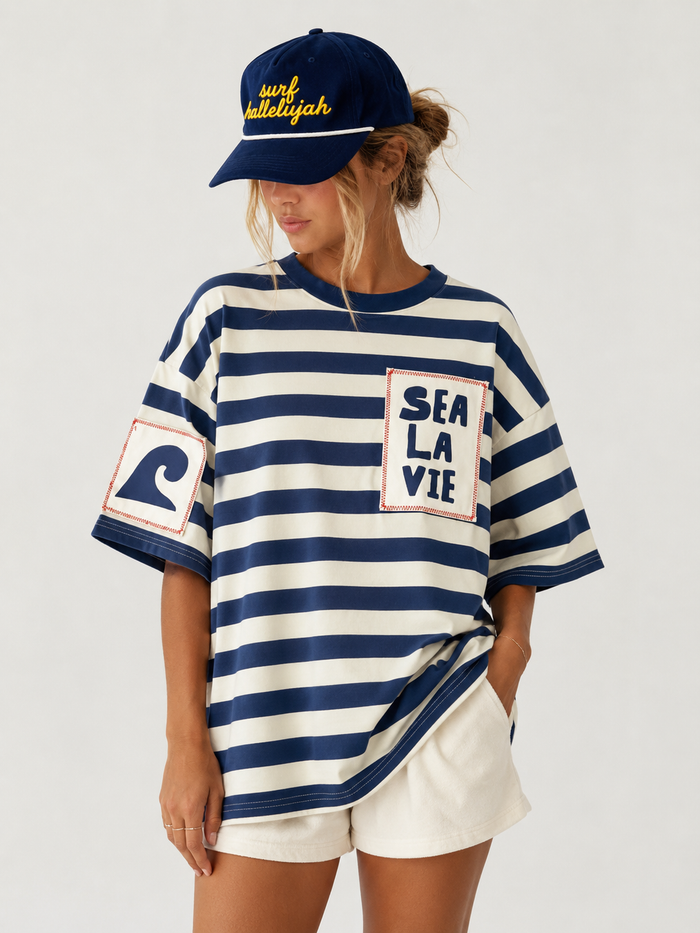 Cabana Club California - Sea La Vie Oversized Patch Stripe Tee