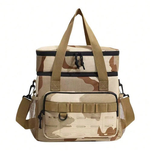 Camouflage Outdoor Large-Capacity Double-Layer Storage Box, Portable Leak-Proof Camping Lunch Bag