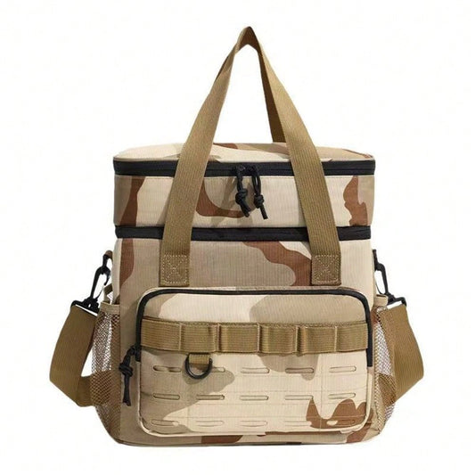 Camouflage Outdoor Large-Capacity Double-Layer Storage Box, Portable Leak-Proof Camping Lunch Bag