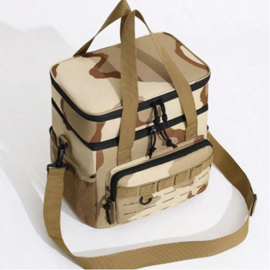 Camouflage Outdoor Large-Capacity Double-Layer Storage Box, Portable Leak-Proof Camping Lunch Bag