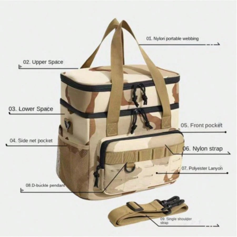 Camouflage Outdoor Large-Capacity Double-Layer Storage Box, Portable Leak-Proof Camping Lunch Bag