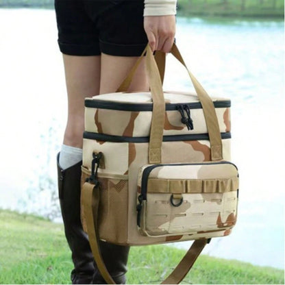 Camouflage Outdoor Large-Capacity Double-Layer Storage Box, Portable Leak-Proof Camping Lunch Bag
