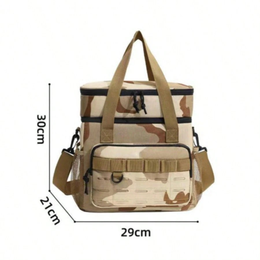 Camouflage Outdoor Large-Capacity Double-Layer Storage Box, Portable Leak-Proof Camping Lunch Bag