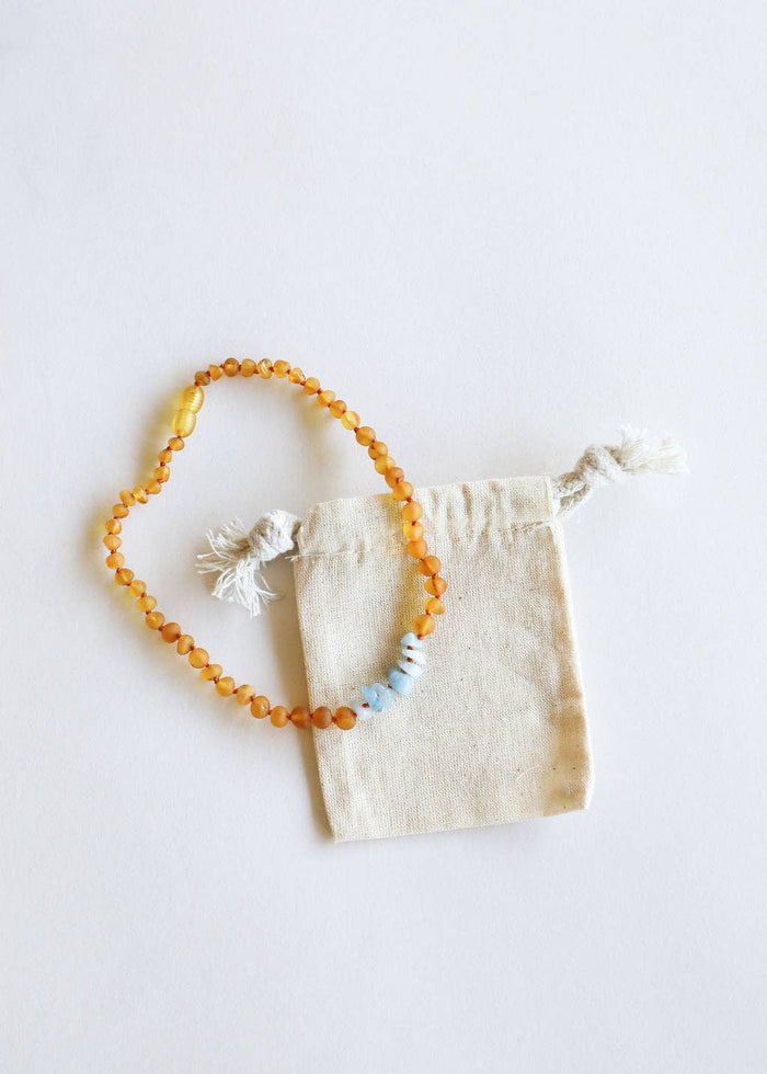 CanyonLeaf - Raw Honey Baltic Amber + Aquamarine || Necklace