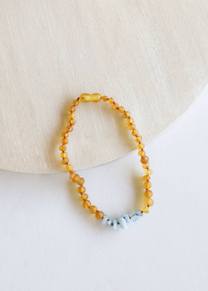 CanyonLeaf - Raw Honey Baltic Amber + Aquamarine || Necklace