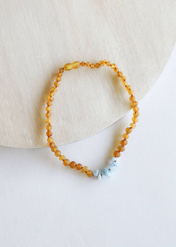 CanyonLeaf - Raw Honey Baltic Amber + Aquamarine || Necklace