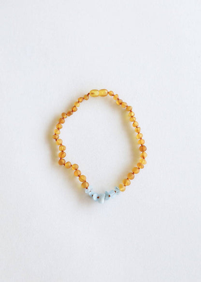 CanyonLeaf - Raw Honey Baltic Amber + Aquamarine || Necklace