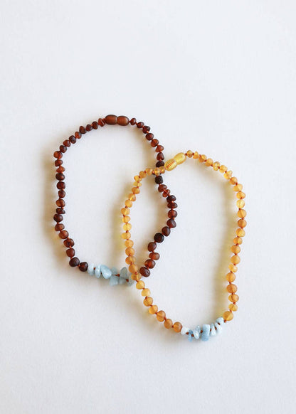 CanyonLeaf - Raw Honey Baltic Amber + Aquamarine || Necklace