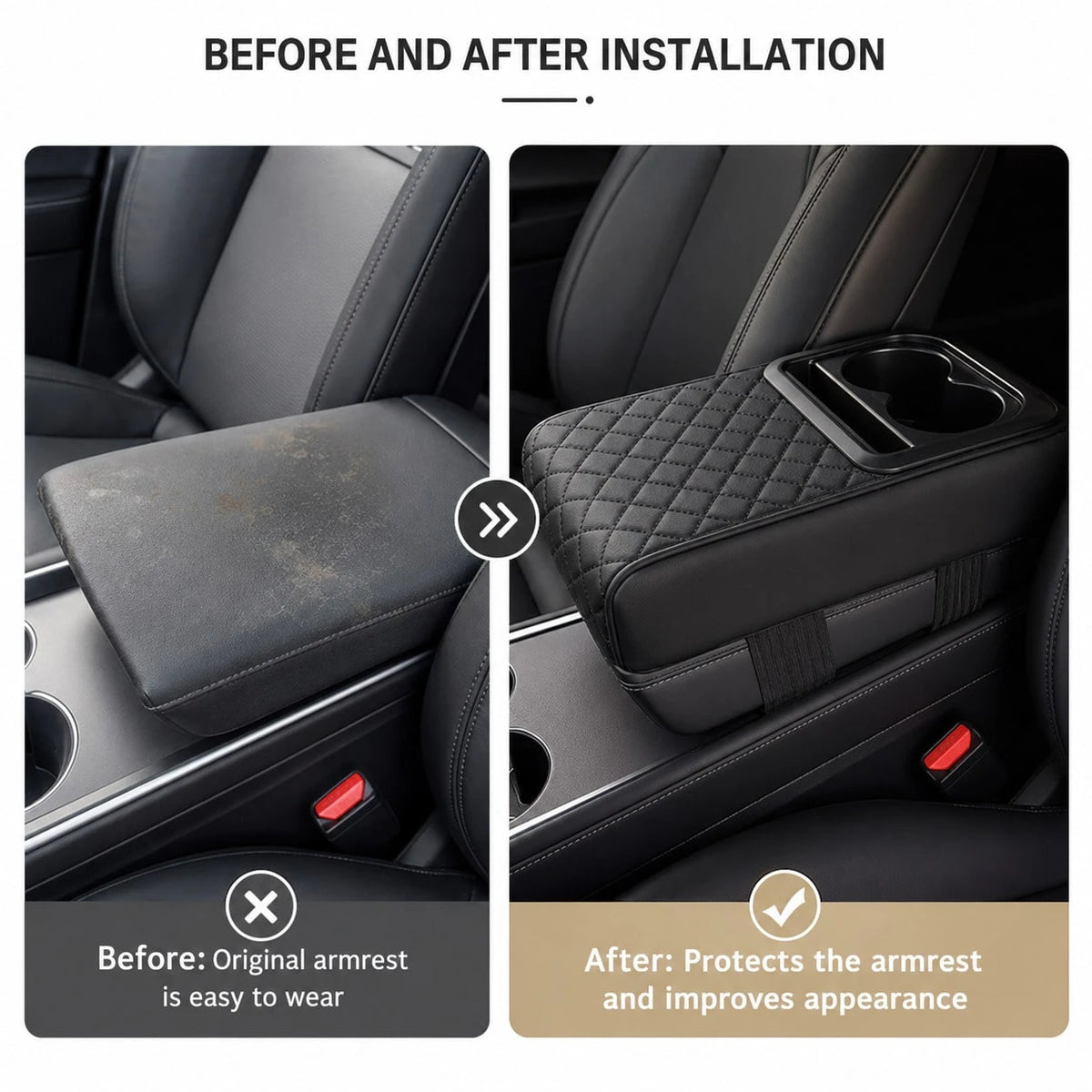 Car Armrest Mat, Car Center Armrest Mat With 2 Cup Holders, PU Leather Armrest Mat, Portable Car Armrest Pillowcase, Booster Seat, Girlfriend Gift, Car Accessories, Women's Car Accessories, Car Decora