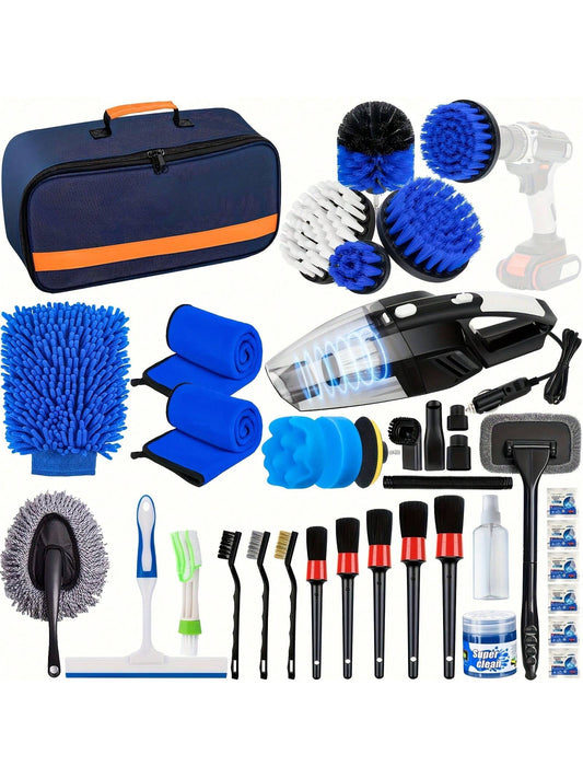 Car Detailing Brush Set, Car Detailing Kit, Auto Detailing Drill Brush Set, Car Detailing Brushes, Car Wash Cleaning Tools Kit For Interior, Exterior, Wheels, Blue