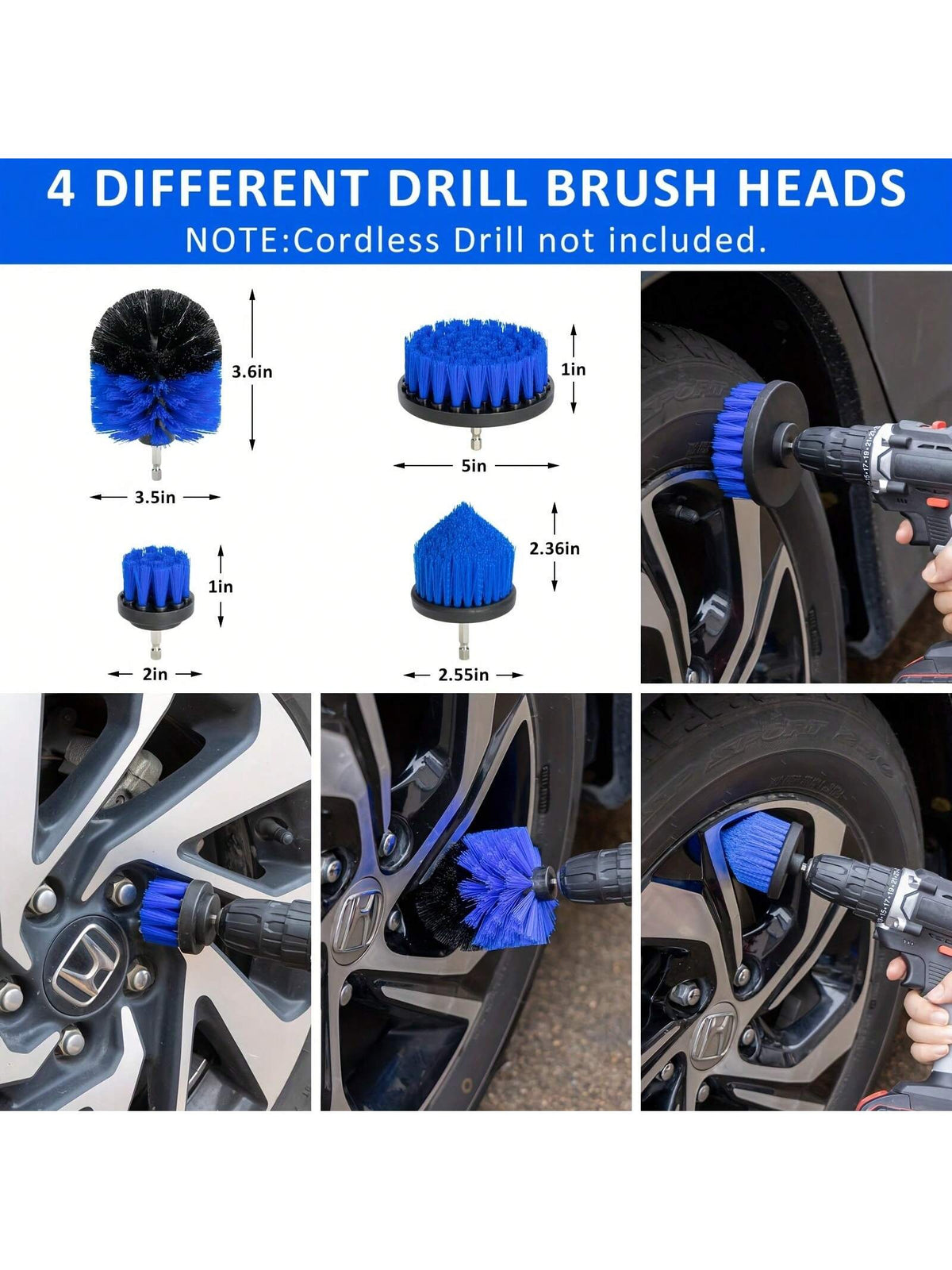 Car Detailing Brush Set, Car Detailing Kit, Auto Detailing Drill Brush Set, Car Detailing Brushes, Car Wash Cleaning Tools Kit For Interior, Exterior, Wheels, Blue
