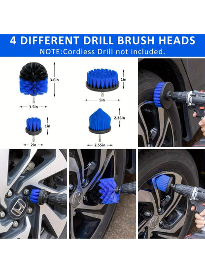 Car Detailing Brush Set, Car Detailing Kit, Auto Detailing Drill Brush Set, Car Detailing Brushes, Car Wash Cleaning Tools Kit For Interior, Exterior, Wheels, Blue