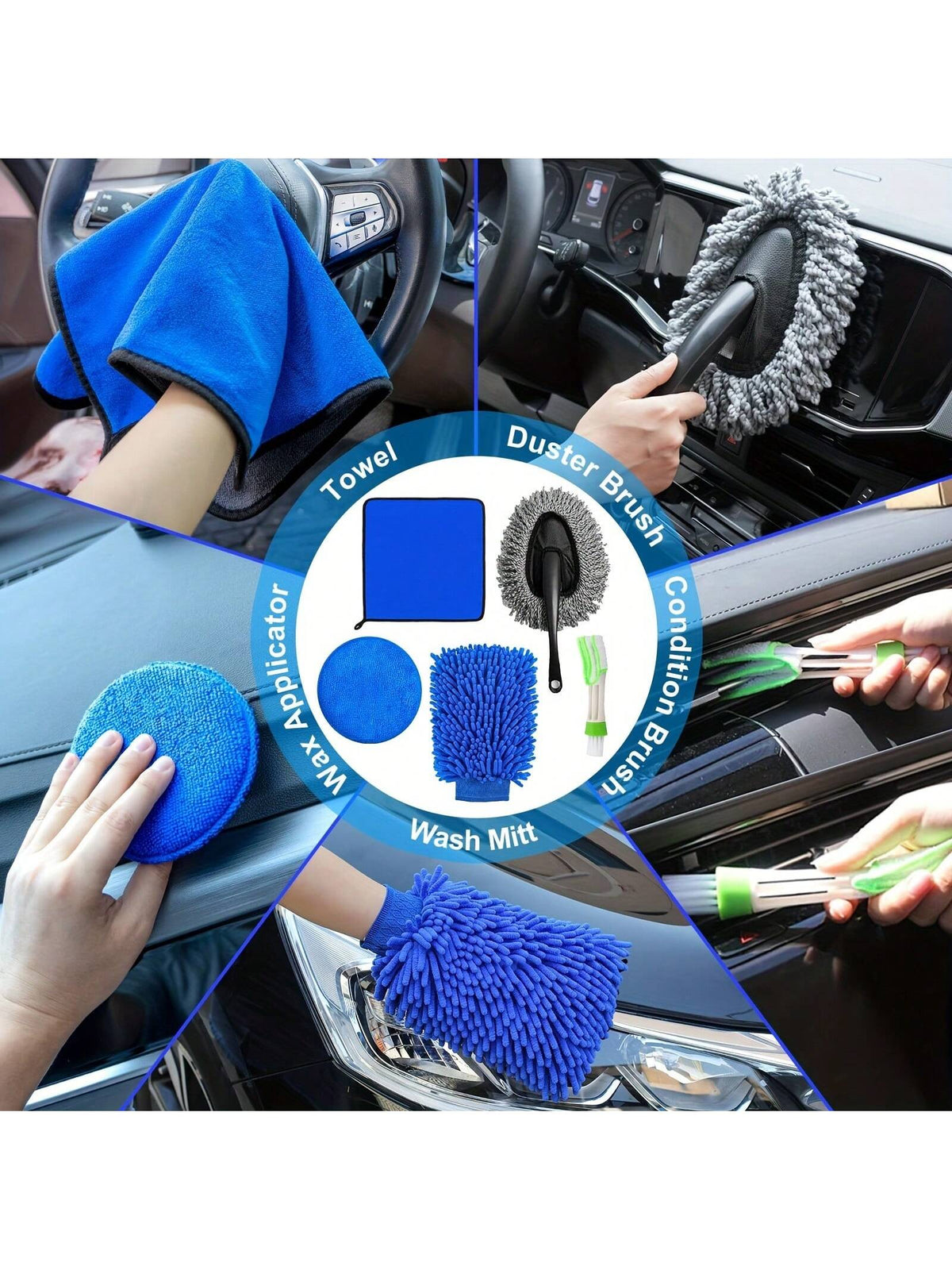 Car Detailing Brush Set, Car Detailing Kit, Auto Detailing Drill Brush Set, Car Detailing Brushes, Car Wash Cleaning Tools Kit For Interior, Exterior, Wheels, Blue