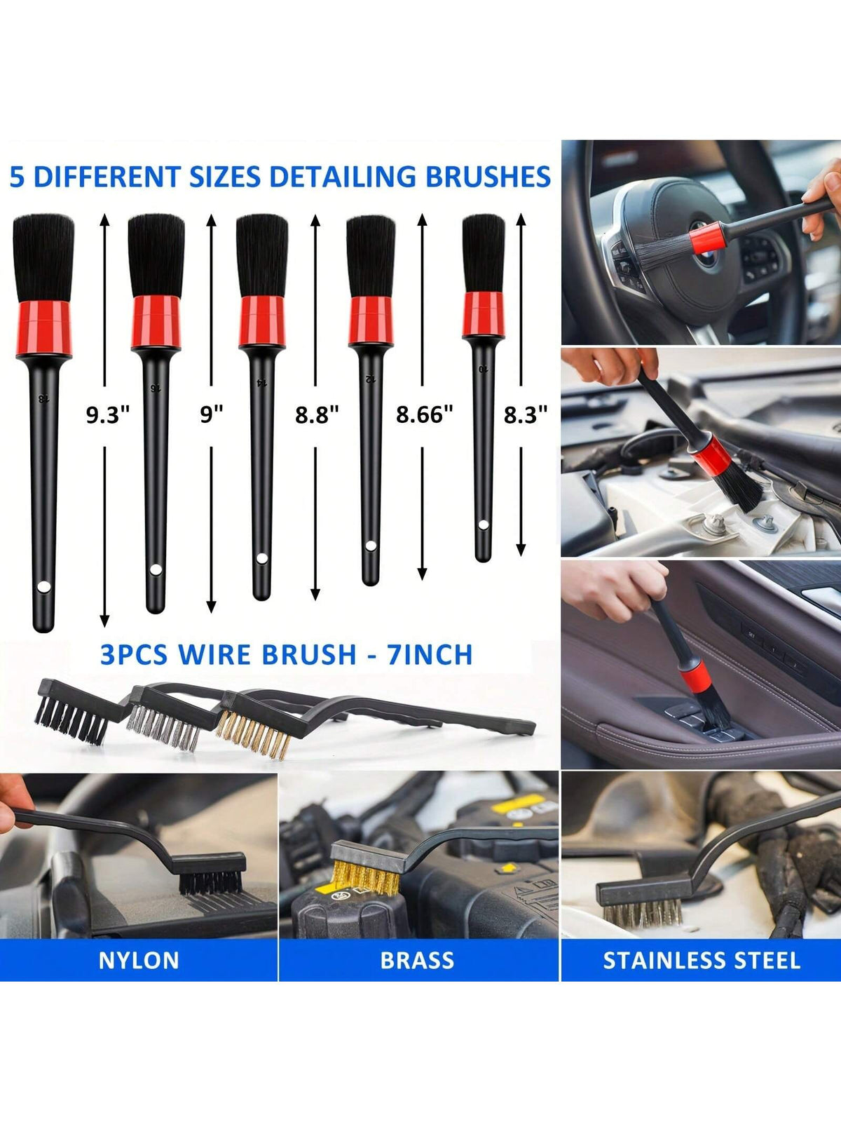Car Detailing Brush Set, Car Detailing Kit, Auto Detailing Drill Brush Set, Car Detailing Brushes, Car Wash Cleaning Tools Kit For Interior, Exterior, Wheels, Blue