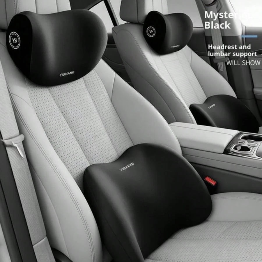 Car Headrest And Lumbar Support Set| Comfort Upgrade| Ergonomic Fit Design| High-Density Foam Padding| Comfortable Long-Distance Driving| Includes 1 Headrest + 1 Lumbar Support