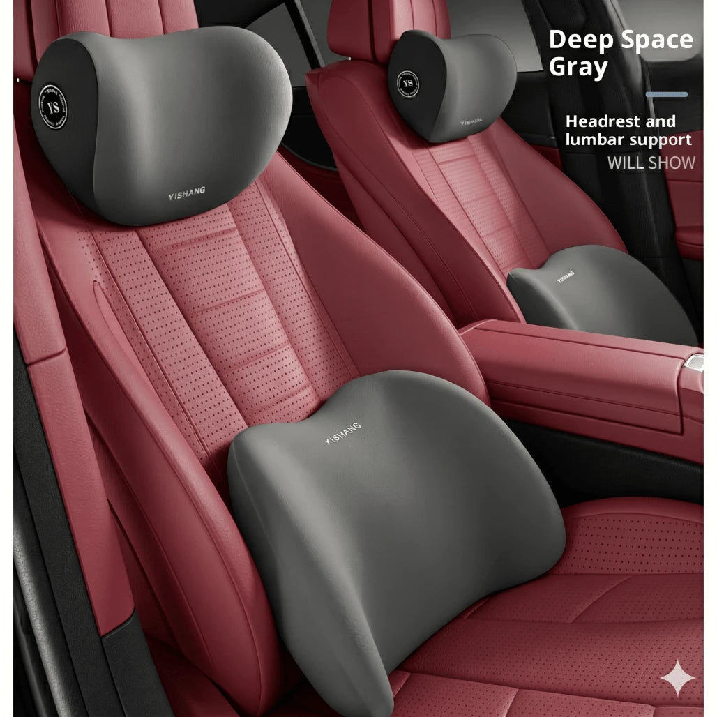 Car Headrest And Lumbar Support Set| Comfort Upgrade| Ergonomic Fit Design| High-Density Foam Padding| Comfortable Long-Distance Driving| Includes 1 Headrest + 1 Lumbar Support