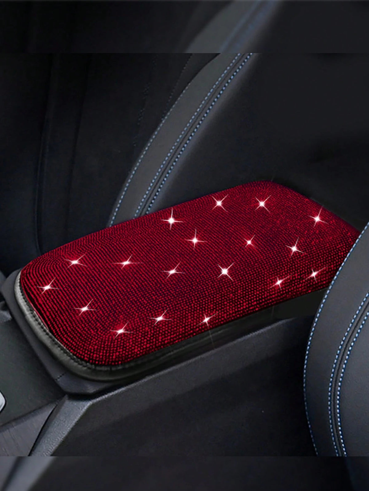 Car Interior Decor Creative Rhinestone Armrest Box Pad Full Rhinestone Armrest Protector Cover Hot-Stamping Rhinestone Universal Armrest Pad