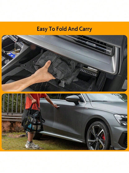 Car Overhead Mesh Storage Net For SUV Ceiling, 3 Reinforced Hook-Loop Straps & 3 Extra Pockets For Tissue Glasses Wallet, Quick No-Drill Hanging Interior Organizer, Road Trip Car Camping Essential 66C