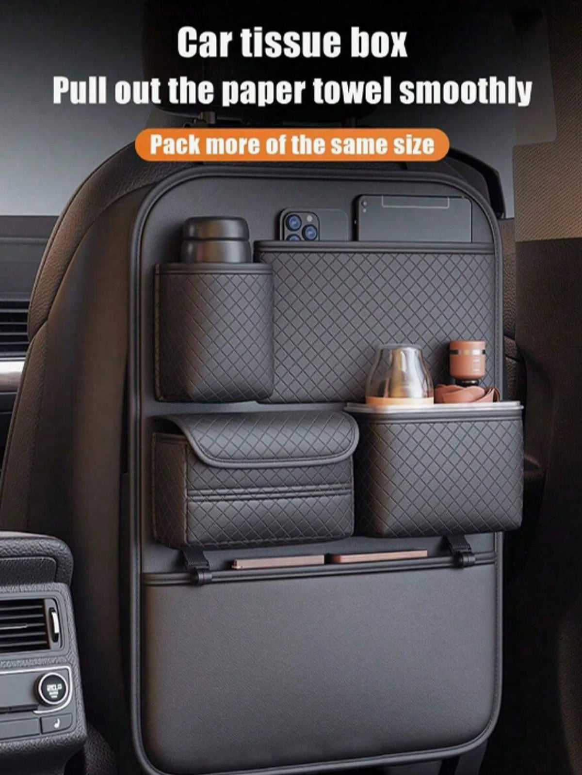 Car Seat Back Storage Bag Set, Car Seat Organizer, Multi-Functional Tissue Box, Rear Seat Storage Box- Thickened Compartment Design, Anti-Kick And Easy To Clean; Suitable For Road Trips And Daily Com