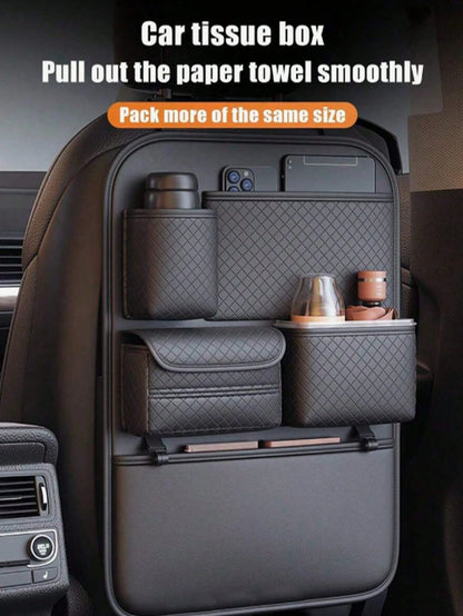 Car Seat Back Storage Bag Set, Car Seat Organizer, Multi-Functional Tissue Box, Rear Seat Storage Box- Thickened Compartment Design, Anti-Kick And Easy To Clean; Suitable For Road Trips And Daily Com