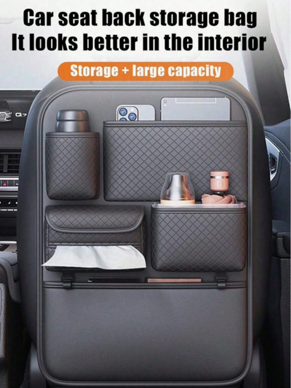Car Seat Back Storage Bag Set, Car Seat Organizer, Multi-Functional Tissue Box, Rear Seat Storage Box- Thickened Compartment Design, Anti-Kick And Easy To Clean; Suitable For Road Trips And Daily Com