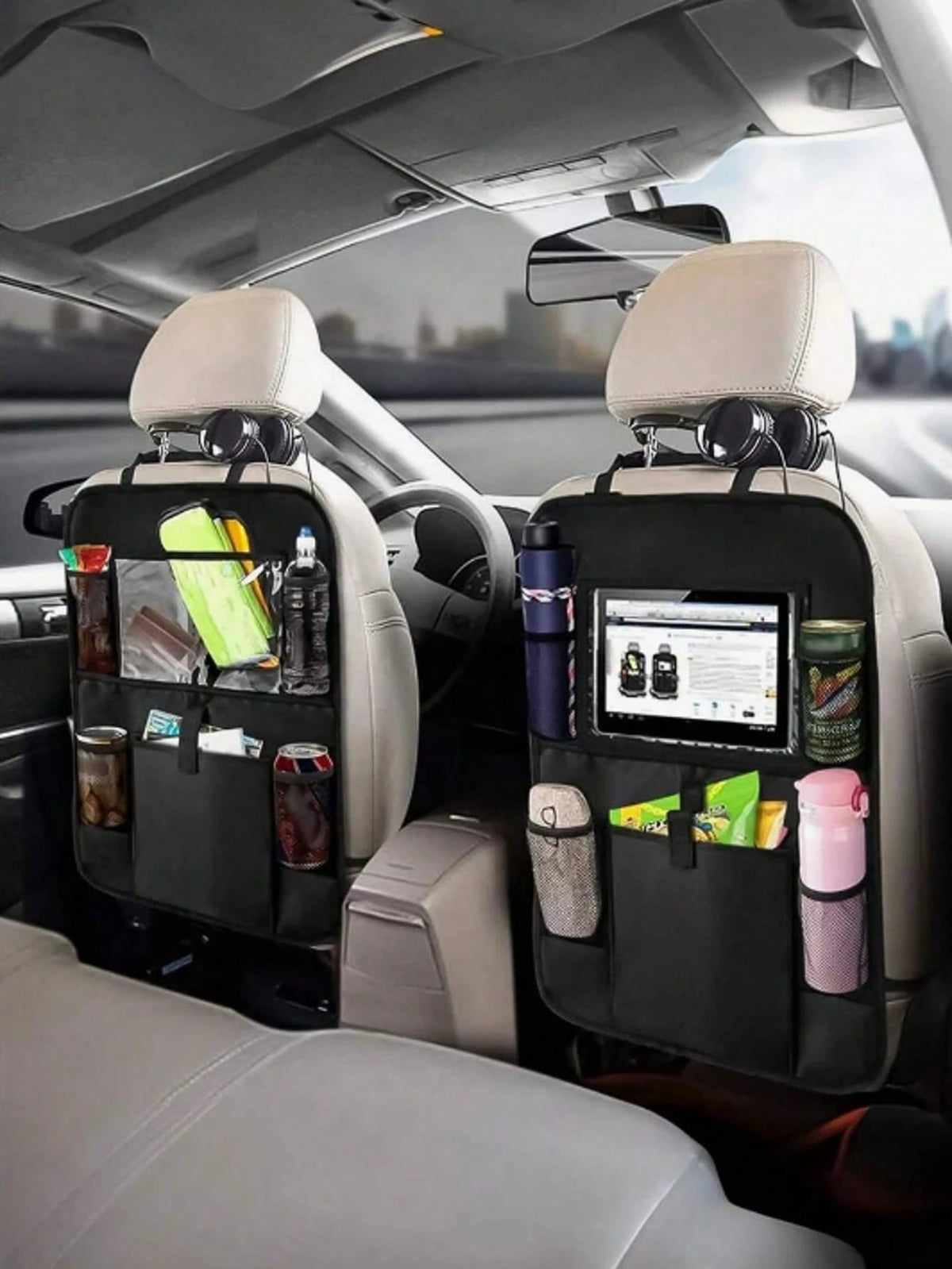 Car Seat Back Storage Bag Set, Car Seat Organizer, Multi-Functional Tissue Box, Rear Seat Storage Box- Thickened Compartment Design, Anti-Kick And Easy To Clean; Suitable For Road Trips And Daily Com