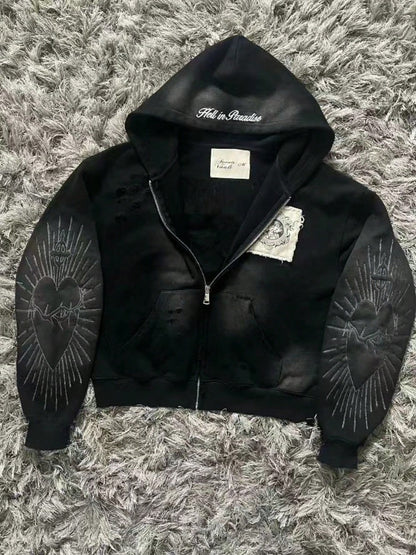 Casual And Comfortable Printed Sweater Short Hoodie Versatile Zipper Cardigan Jacket