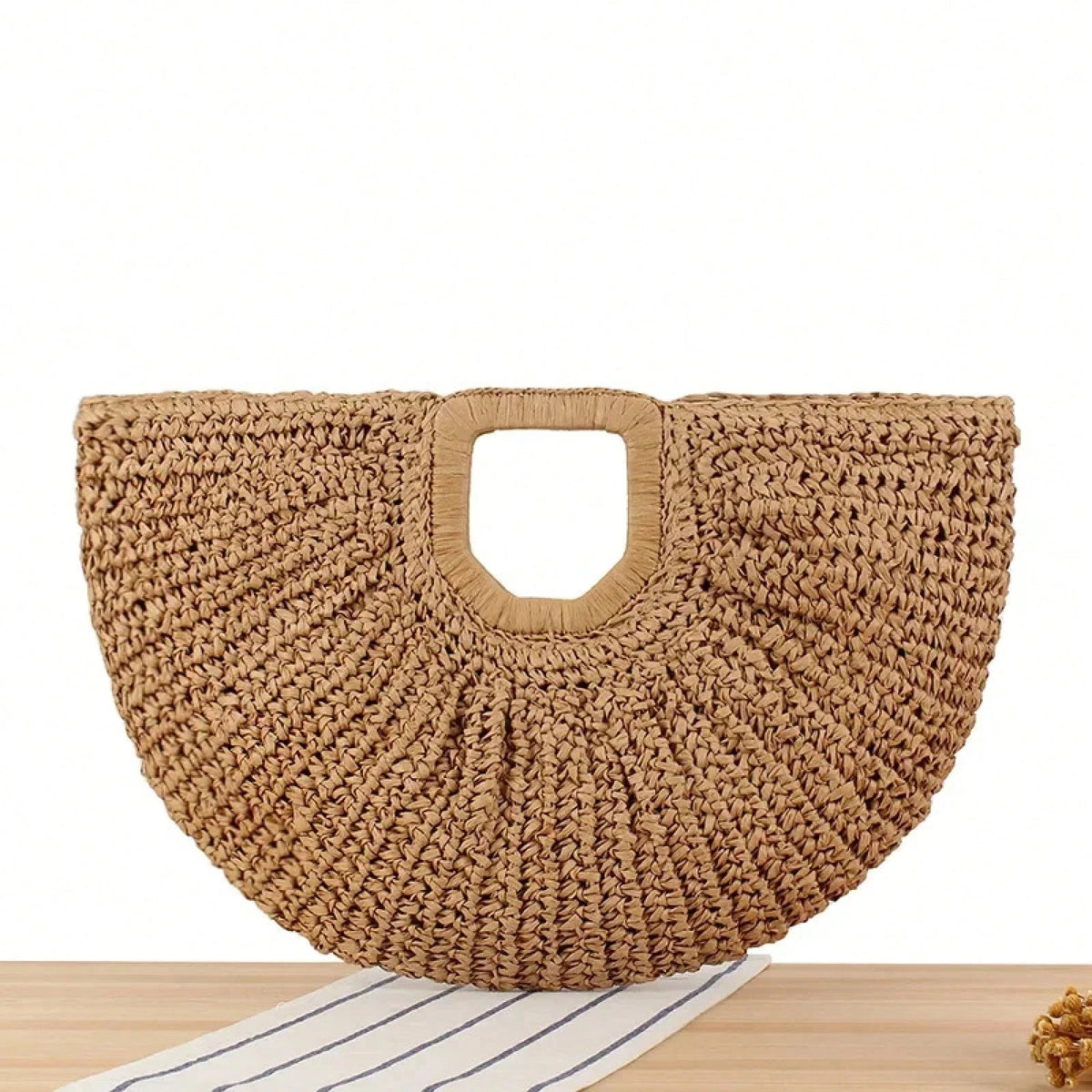 Casual Rattan Wicker Tote Bag Large Capacity Woven Designer Beach Bag Women's Straw Summer Half-Moon Beach Handbag Shopper Tote