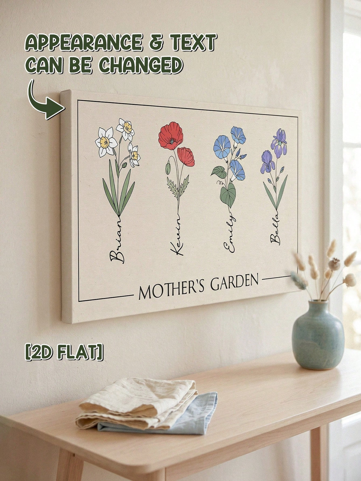 Catygift Custom Family Flower Wall Art Personalized Name Home Decoration For Anniversary Birthday Wedding Housewarming Gift Office Garden Decor, Fall Decor
