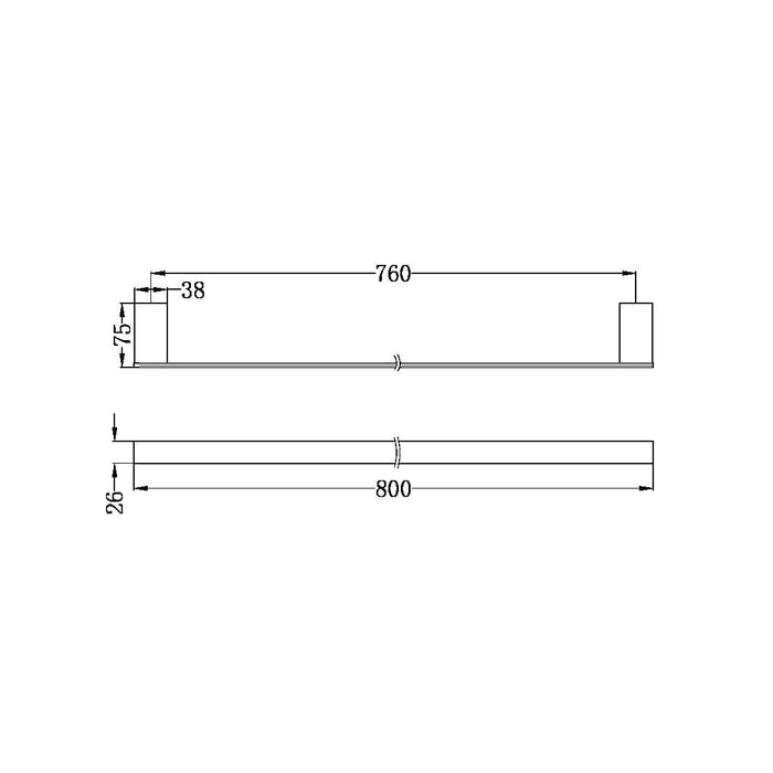 CELIA SINGLE TOWEL RAIL BRUSHED NICKEL 800MM 4630-BN Accessories Nero