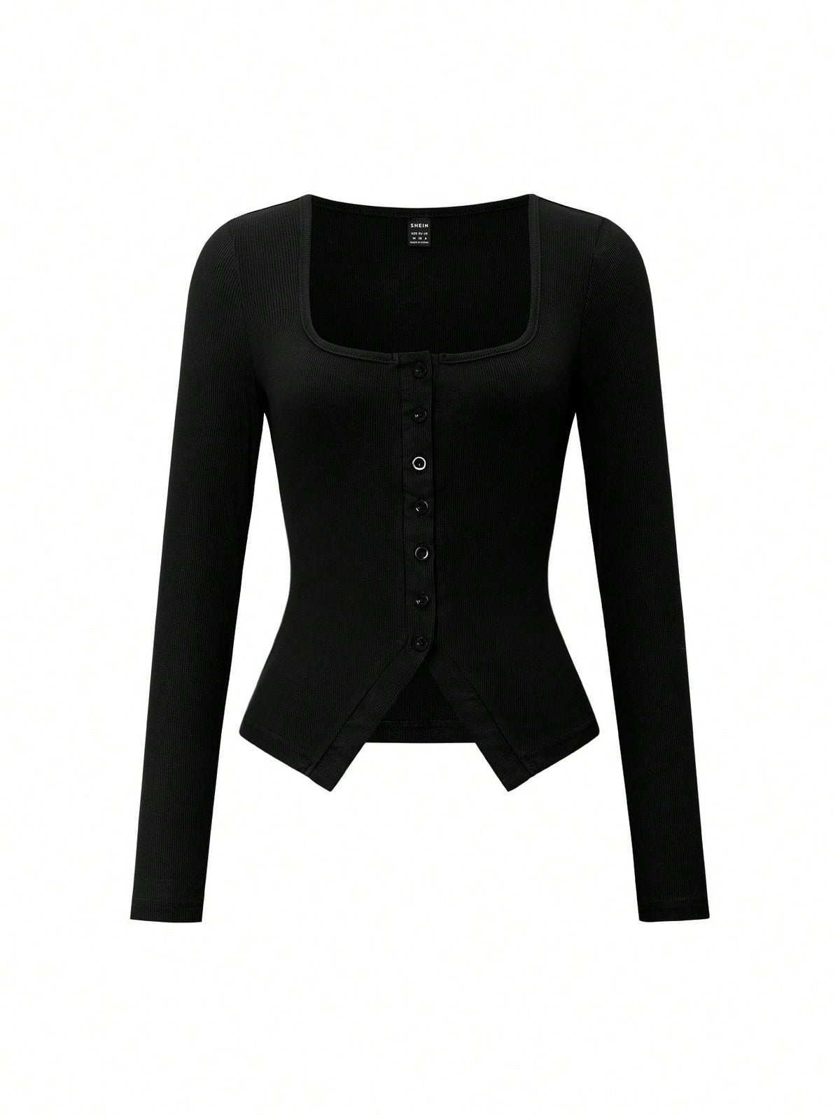 ChicEase Women Summer Y2k Minimalist Black Autumn Casual Elegant Night Out Square-Neck Long-Sleeved T-Shirt,Vintage American Style Solid-Color Top