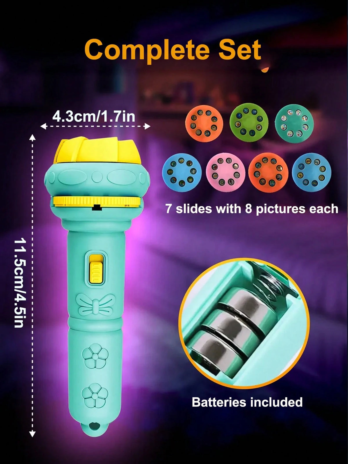 Children's Bedtime Projection Flashlight Toy, Early Education Cognitive Dinosaur, Animal, Ocean, Fruit Projection Puzzle Toy (Random Accessory Colors)
