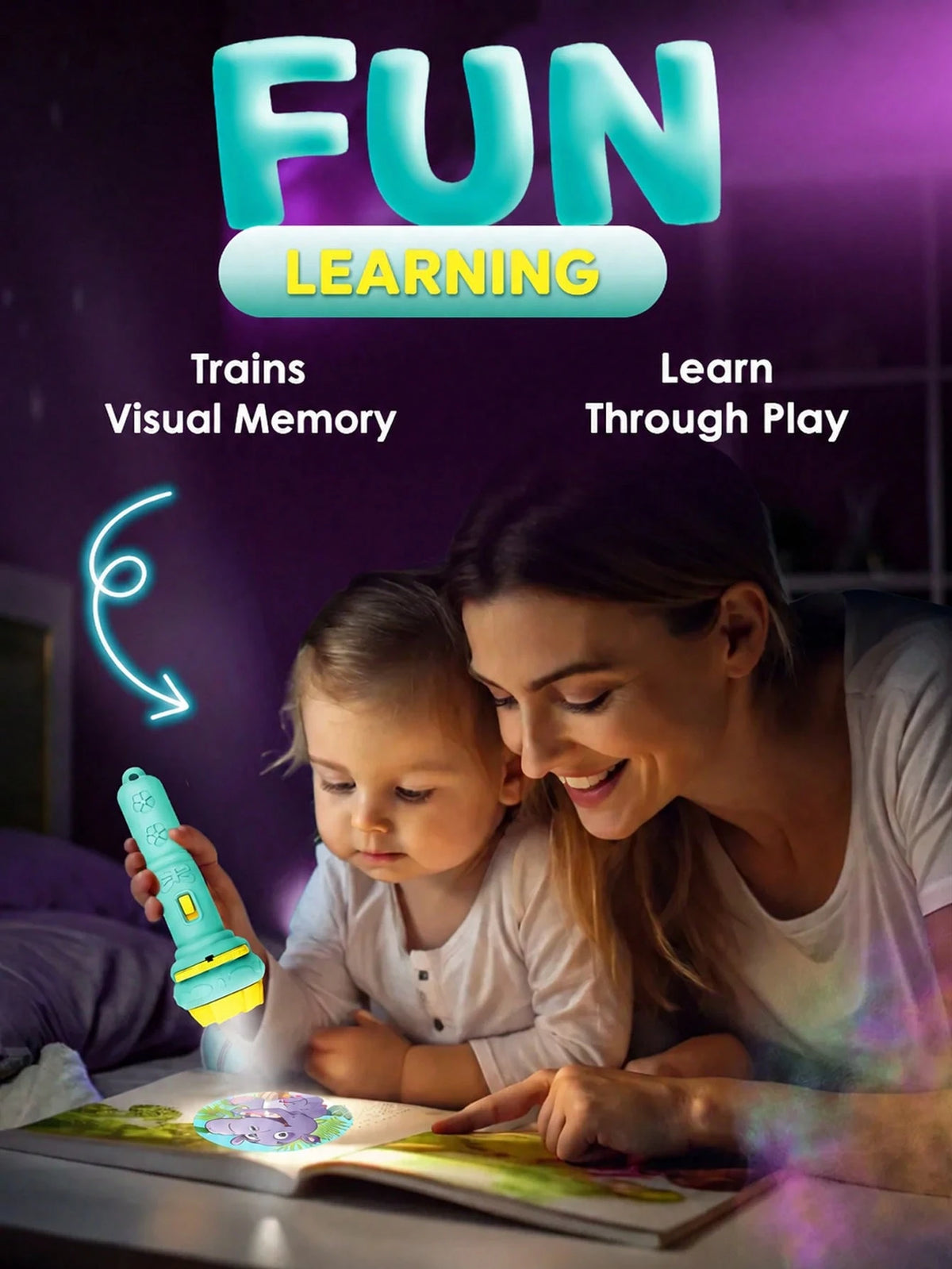 Children's Bedtime Projection Flashlight Toy, Early Education Cognitive Dinosaur, Animal, Ocean, Fruit Projection Puzzle Toy (Random Accessory Colors)