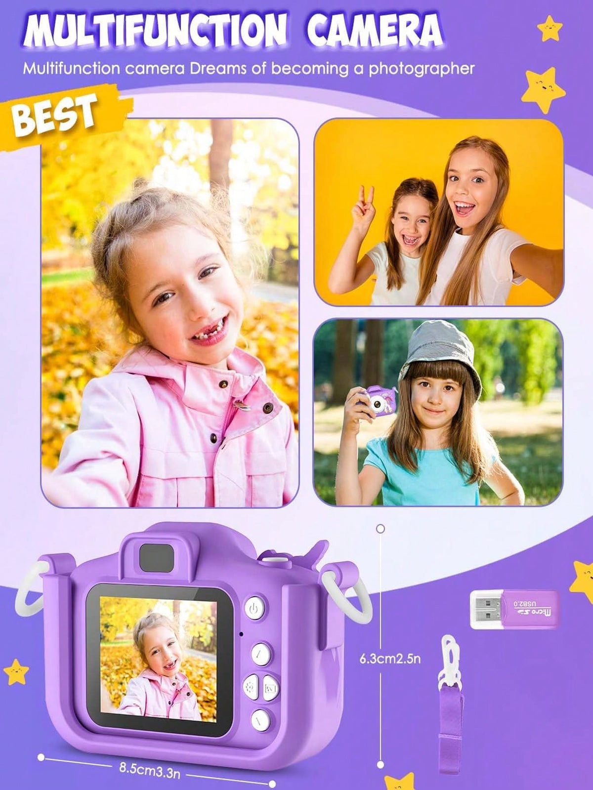 Children's HD Digital Camera, Rechargeable Kids Selfie Camera With Photo Video Game Functions, Portable Mini Camera Toy For Boys Girls Age 3-12, Includes 32GB SD Card & Card Reader, Lightweight Educat