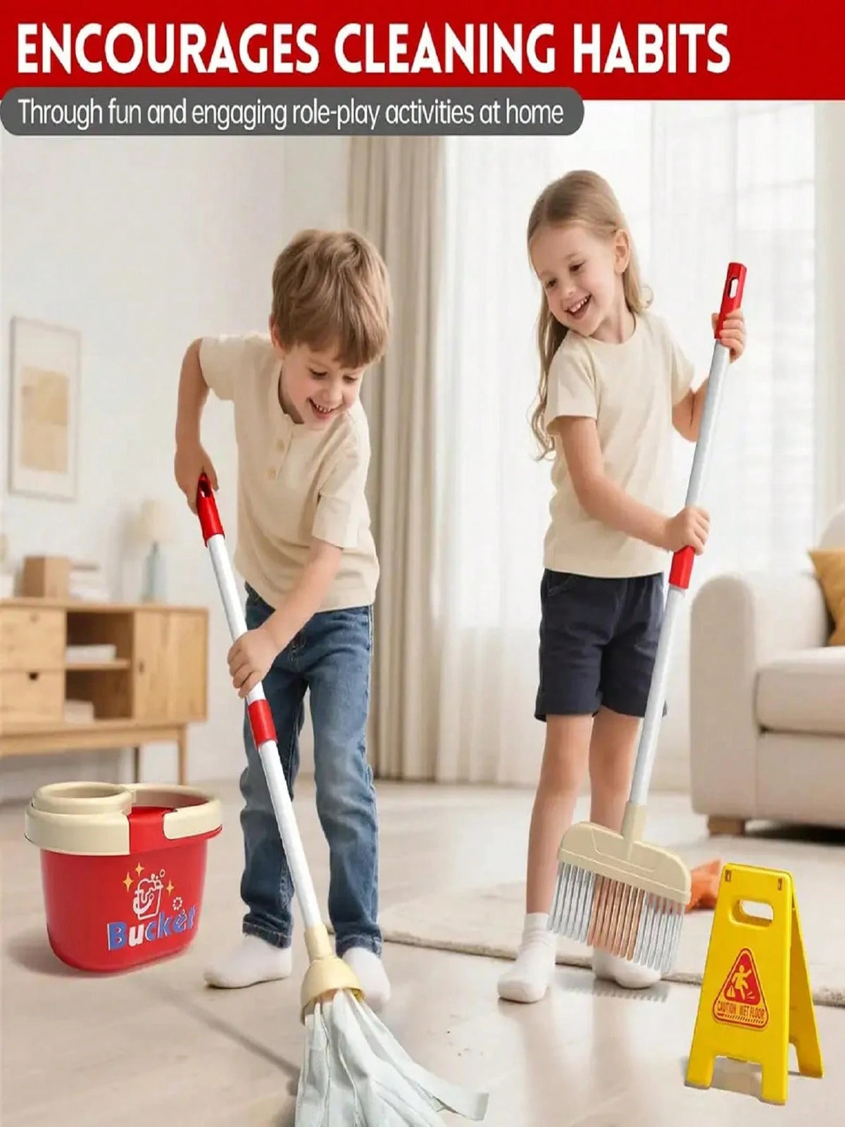 Children's Realistic Cleaning Tool Toy Set, Includes Broom, Dustpan, Etc., Simulates Household Cleaning Tools, Educational Toy, Suitable For Role-Playing Games