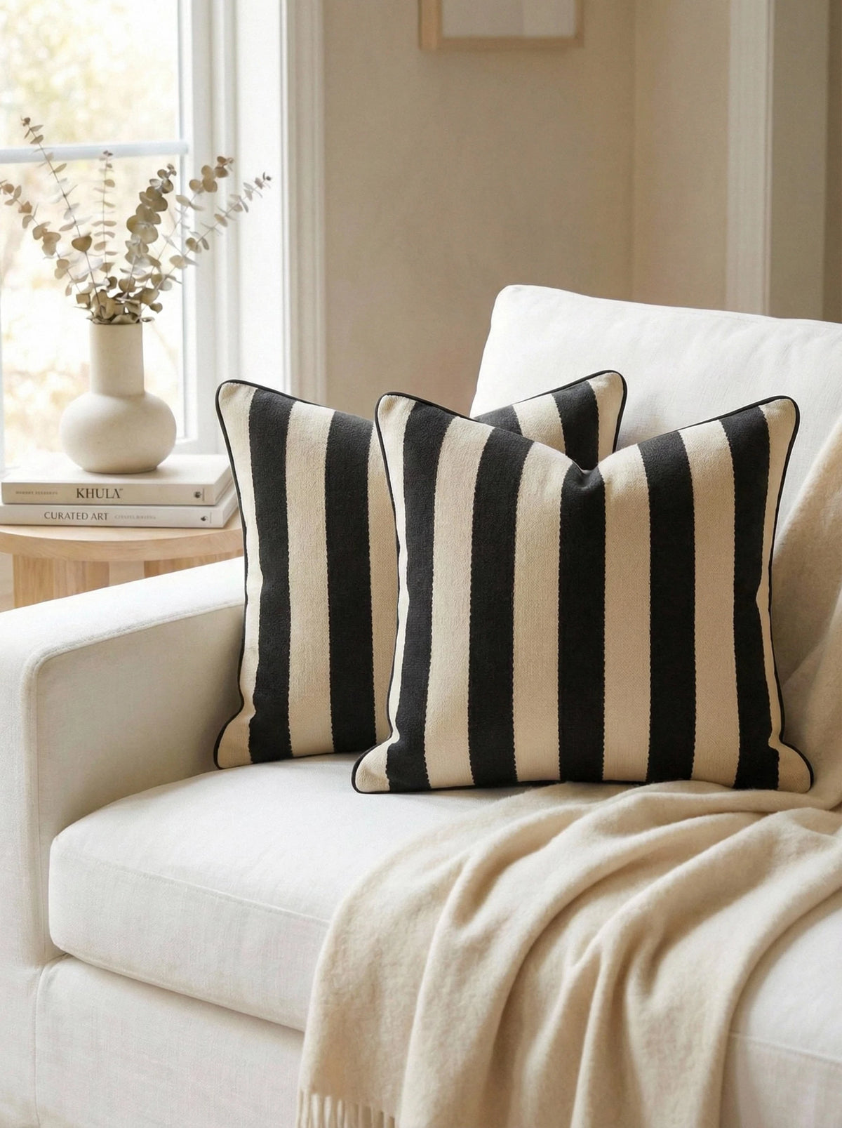 Cirelle 1pc Striped Chenille Decorative Throw Pillow Cover, Soft Modern Abstract Bohemian Style Home Decor Cushion For Sofa, Bedroom, Living Room, All Season, Also Suitable As Gift
