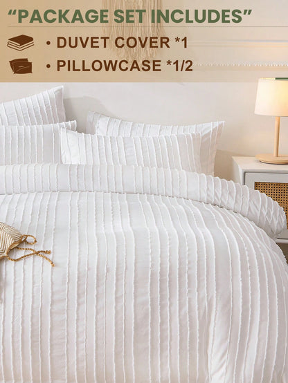 Cirelle 2/3pcs Solid Duvet Cover Set, Bedding Set, Soft And Warm Bedding, Skin-Friendly Comforter Cover Set, Solid White Color Wave Stripe Pattern, Comfortable And Anti-Pilling Bed Set, Comforter Cove