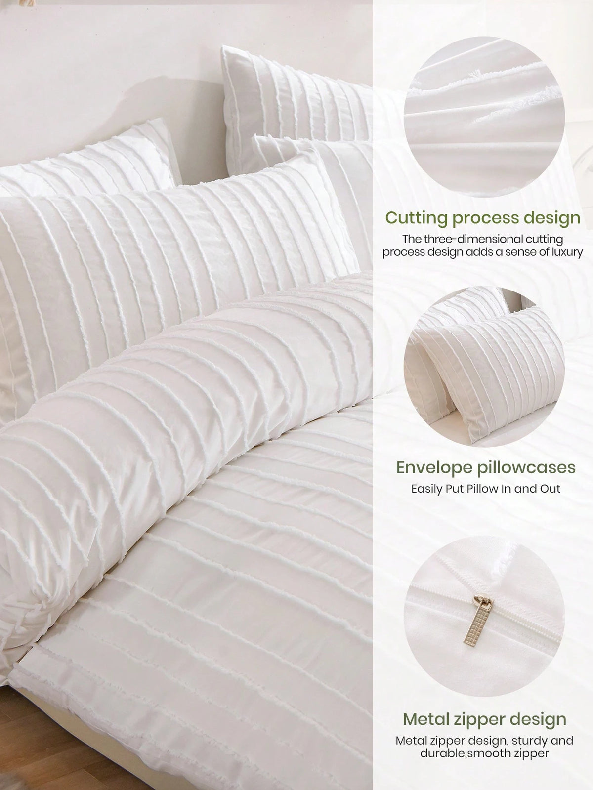 Cirelle 2/3pcs Solid Duvet Cover Set, Bedding Set, Soft And Warm Bedding, Skin-Friendly Comforter Cover Set, Solid White Color Wave Stripe Pattern, Comfortable And Anti-Pilling Bed Set, Comforter Cove