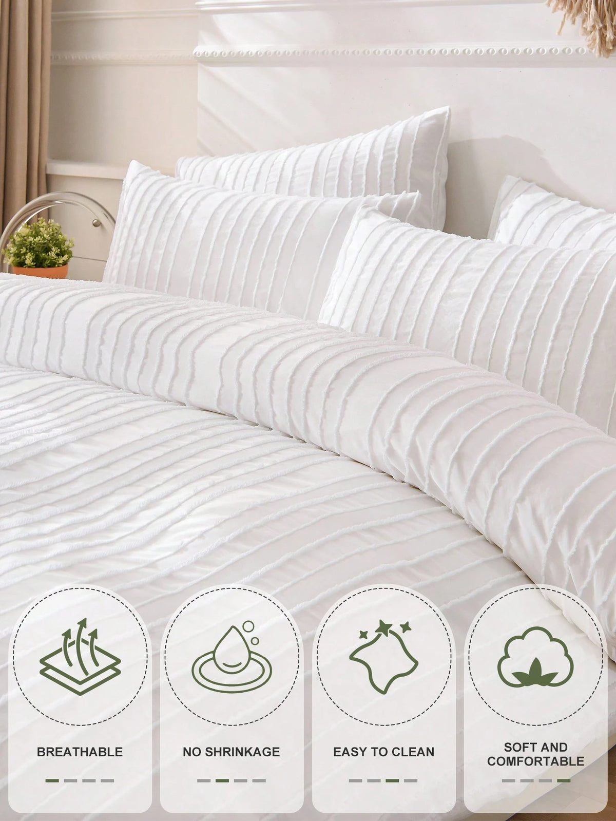 Cirelle 2/3pcs Solid Duvet Cover Set, Bedding Set, Soft And Warm Bedding, Skin-Friendly Comforter Cover Set, Solid White Color Wave Stripe Pattern, Comfortable And Anti-Pilling Bed Set, Comforter Cove