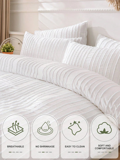 Cirelle 2/3pcs Solid Duvet Cover Set, Bedding Set, Soft And Warm Bedding, Skin-Friendly Comforter Cover Set, Solid White Color Wave Stripe Pattern, Comfortable And Anti-Pilling Bed Set, Comforter Cove