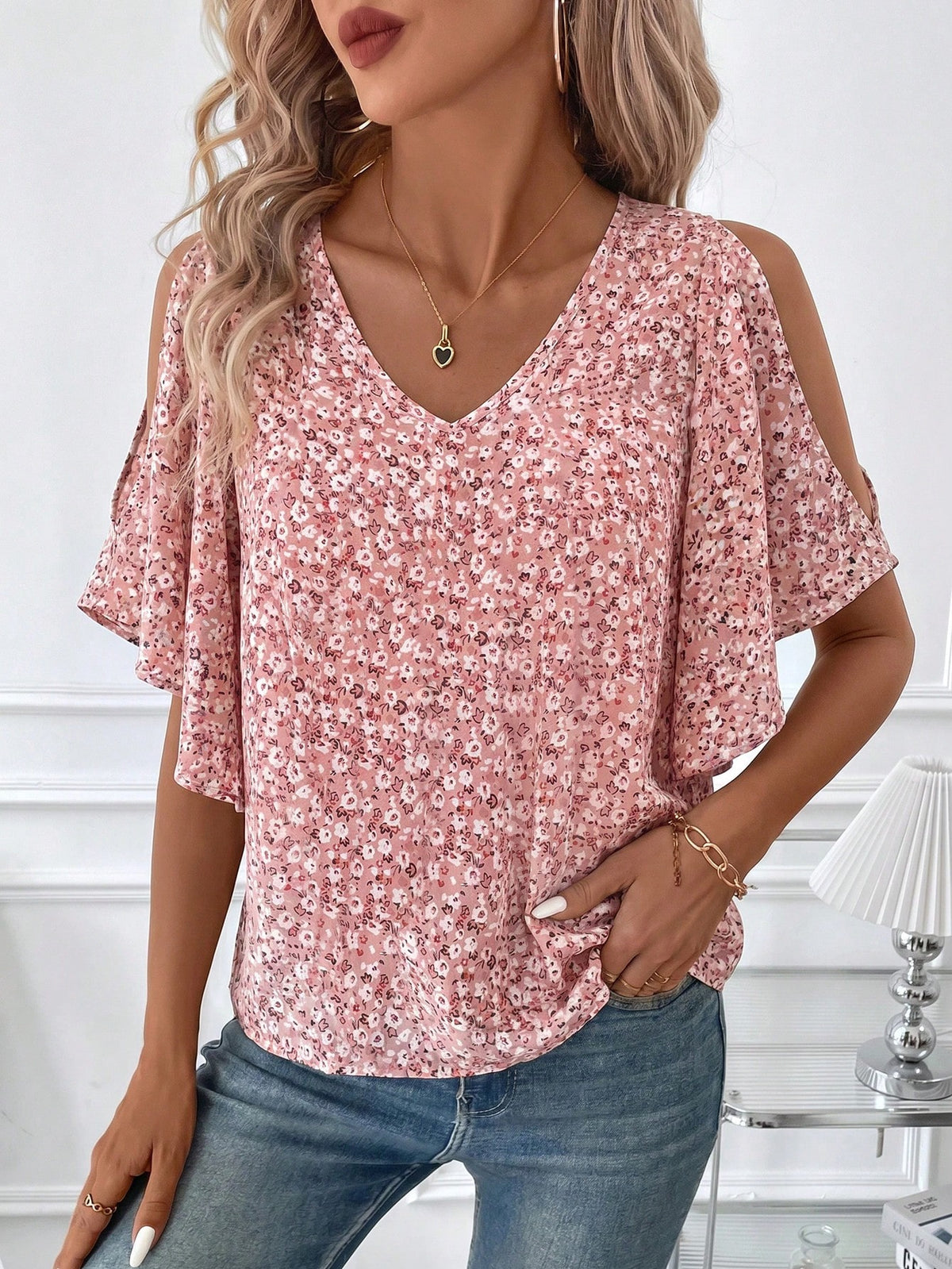 Clasi Women's Summer Floral Off-Shoulder Blouse, Elegant Fairycore Cute Boho For Vacation And Party Vacation Vacation Wear Pink Floral