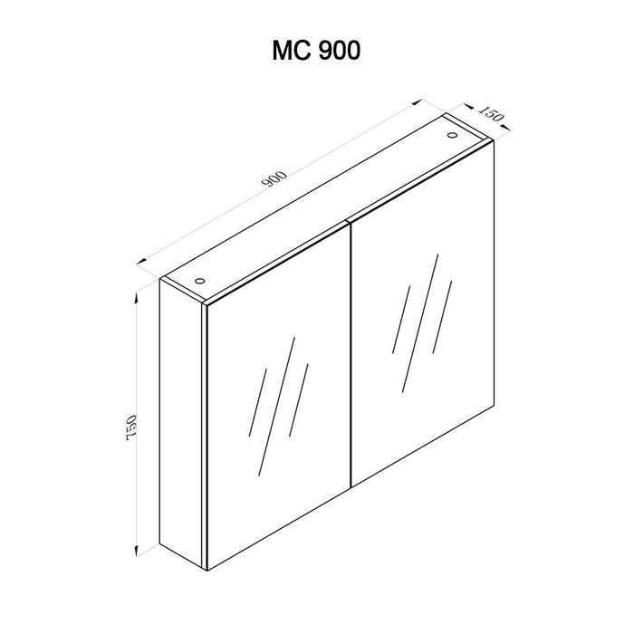 90cm Shaving Mirror Cabinet 2 Door- MC900 Vanities & Mirrors Arova