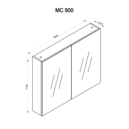 90cm Shaving Mirror Cabinet 2 Door- MC900 Vanities & Mirrors Arova