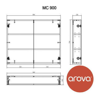 90cm Shaving Mirror Cabinet 2 Door- MC900 Vanities & Mirrors Arova
