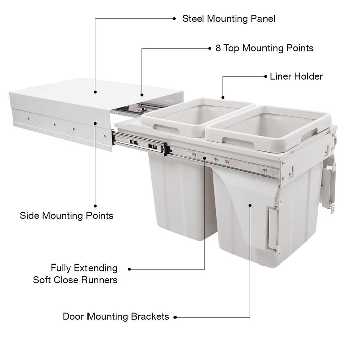 Soft Close 26L Pull Out Waste Bin For 350mm Cabinet Storage Arova