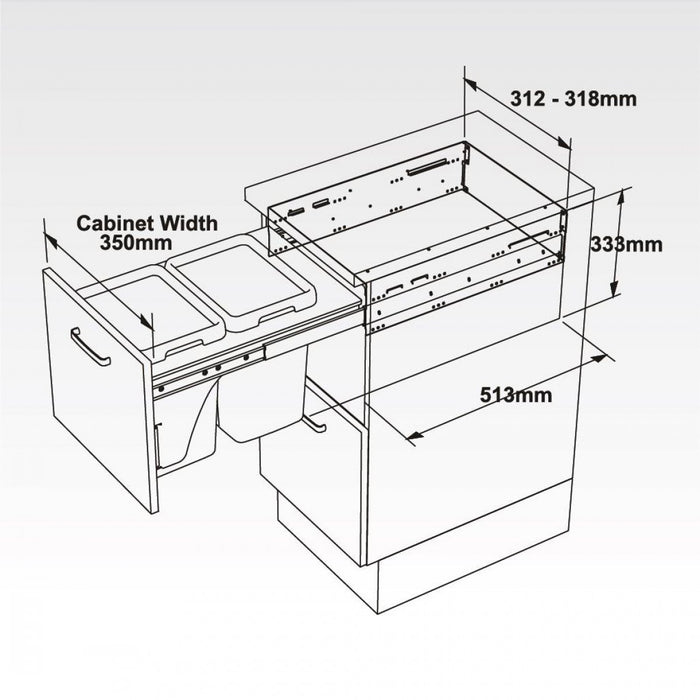 Soft Close 26L Pull Out Waste Bin For 350mm Cabinet Storage Arova