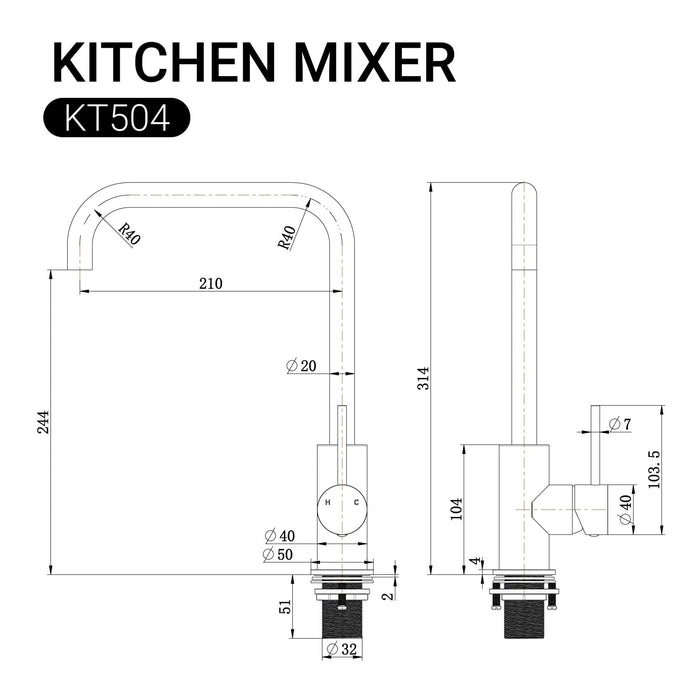 CLIO Kitchen Sink Mixer Square Tap Chrome Tapware Arova