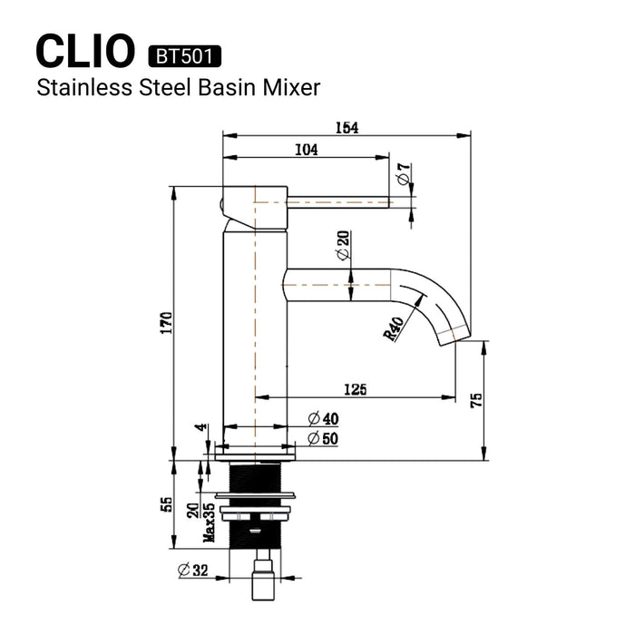 CLIO Round Basin Mixer Gunmetal Tapware Arova