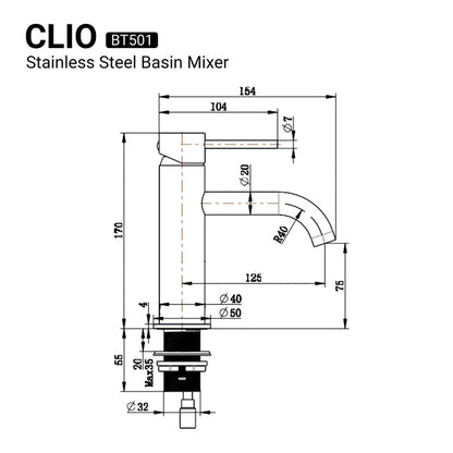 CLIO Round Basin Mixer Gunmetal Tapware Arova