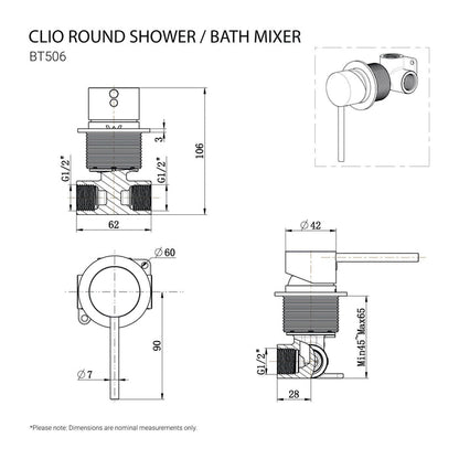 CLIO Round Shower / Bath Mixer Chrome Tapware Arova